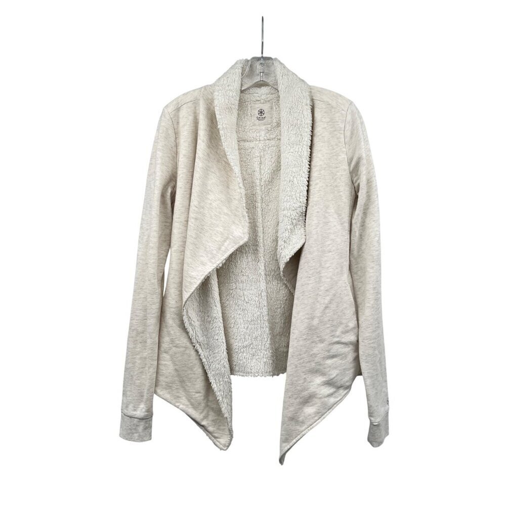 GAIAM Womens Fleece Lined Jacket Open Long Sleeve Cream/Multi Size Small Pockets
